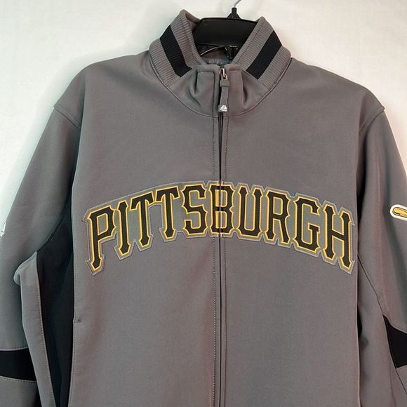 Authentic Majestic Gray Therma Base MLB Pittsburgh Pirates full zip jacket - Picture 2 of 12
